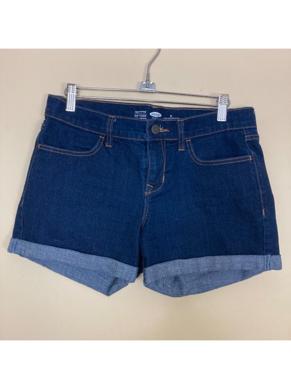 Old Navy Denim Shorts Womens 4 Regular Semi Fitted Rolled Cuff Dark